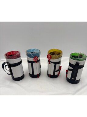 Set Of 4 Vtg Golf-Themed Drink Mugs With Straws & Tees Heat Resistant Golf Outdo